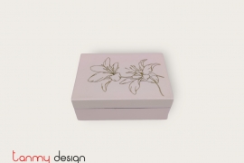 Purple rectangular business card lacquer box engraved with hibiscus flower